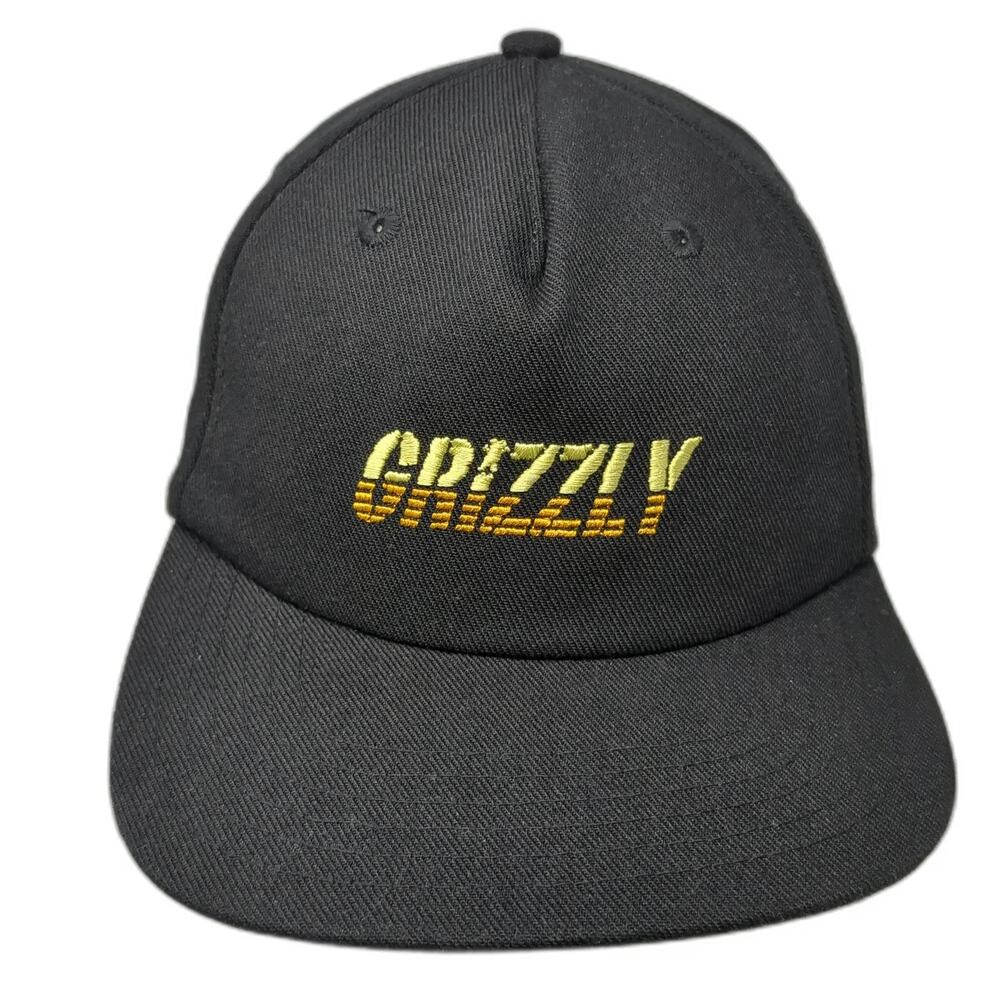 Grizzly Snapback Hat Black Yellow One Size Flat Brim Embroidered Logo Adjustable